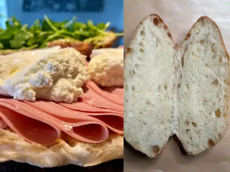 Panino con mortadella e ricotta, dettaglio ravvicinato