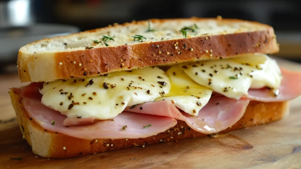 Panino con prosciutto crudo e mozzarella fusa